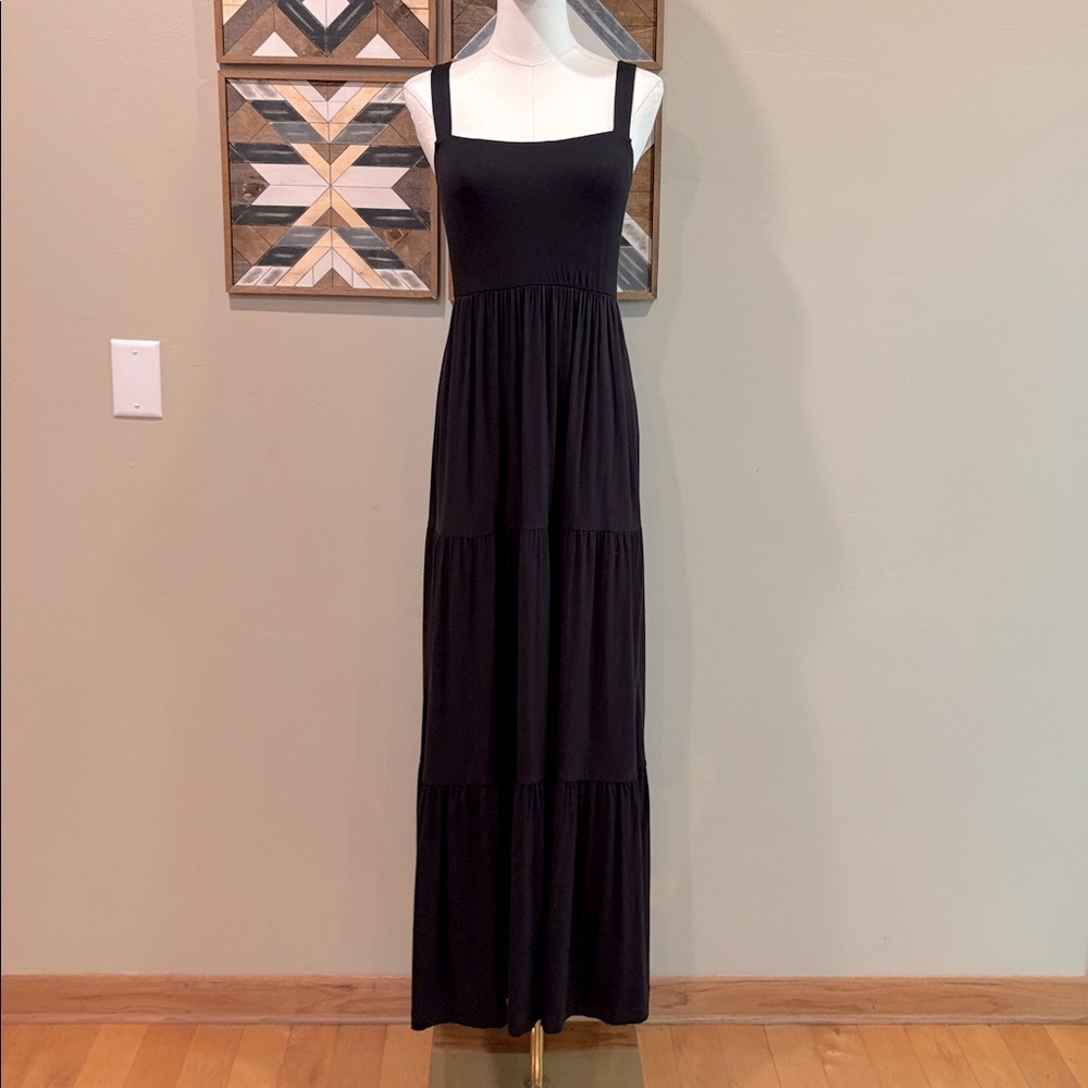 Soma Weekend Black Ruffled Square Neck Maxi Dress size Small